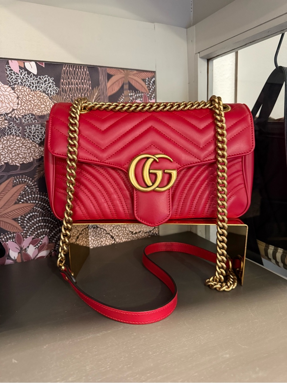 Gucci Red Matelassé GG Marmont Shoulder Bag with GHW Chain Strap